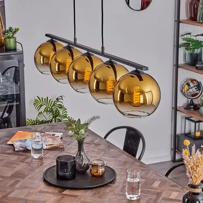 Koyoto Hanglamp Glas 20 cm Goud, Duidelijk, 5-lichts Bestseller