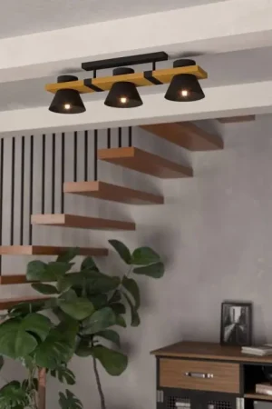 Aanbieding Eglo MACCLES Plafondlamp Natuurlijke kleuren, Zwart, 3-lichts