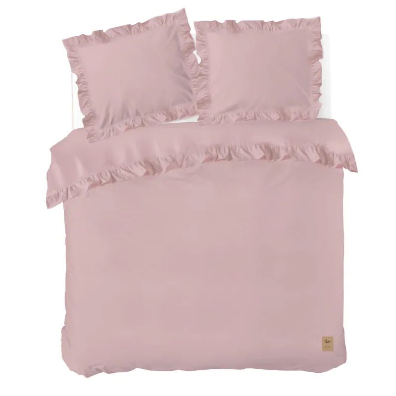 Dindi Home katoenen dekbedovertrek lits-jumeaux roze met ruffles (240x220 cm) Speciale Aanbieding