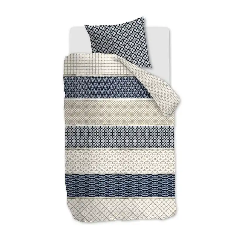 Lage Prijs Riviera Maison Ropes katoenen grafische 1-persoons dekbedovertrek 140x220 cm - blauw