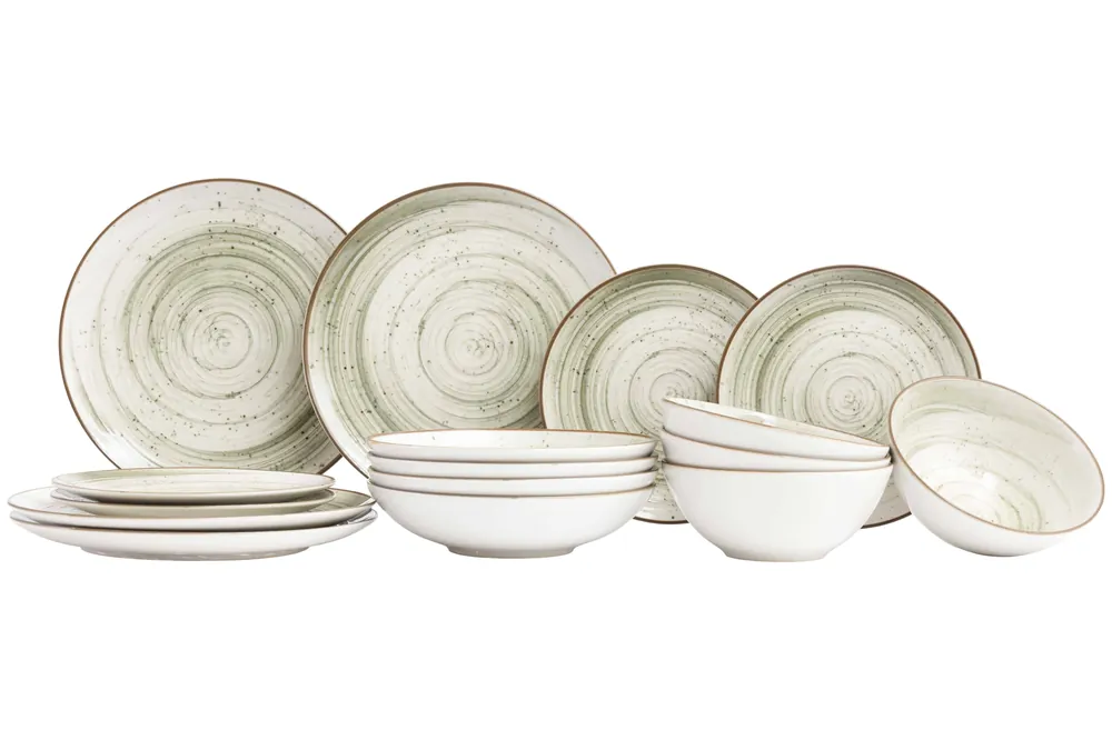 Rechtstreeks Van De Fabrikant Cosy & Trendy Serviesset Sintra Ivy Green 16-delig / 4 personen - 4 dinerborden, 4 ontbijtborden, 4 diepe borden en 4 kommen