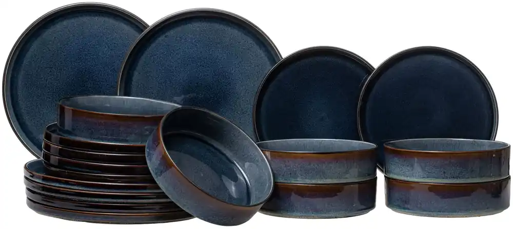 Merkproduct Cosy & Trendy Serviesset Quintana Blue 18-delig / 6 personen - 6 dinerborden, 6 diepe borden en 6 ontbijtborden