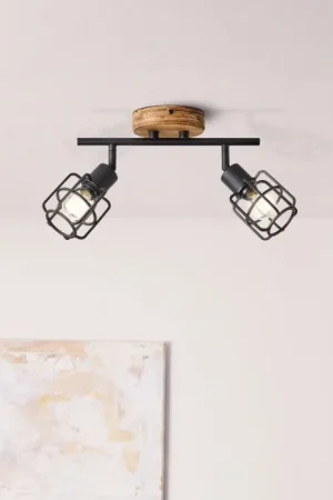 Beperkt Aanbod Brilliant Gwen Plafondlamp Hout donker, 2-lichts