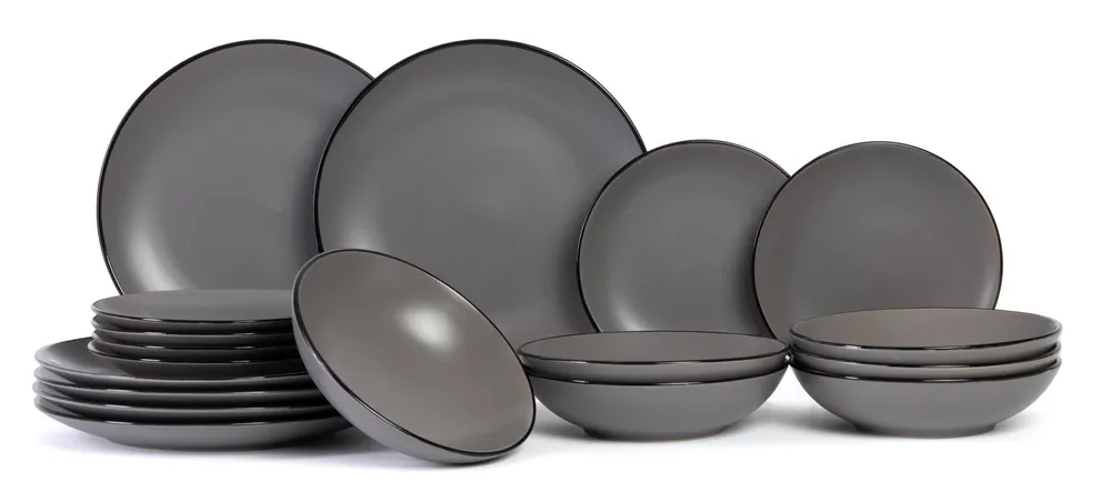 Cosy & Trendy Serviesset Speckle - Grijs 18-delig / 6 personen - 6 dinerborden, 6 diepe borden en 6 ontbijtborden Veilige Betaling