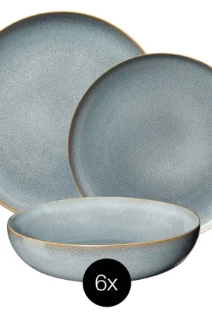 ASA Selection Serviesset Saisons - Denim 18 delig / 6 personen - 6 dinerborden, 6 ontbijtborden en 6 kommen Korting