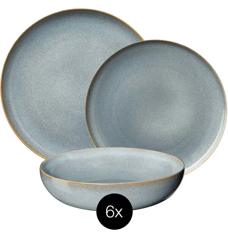 ASA Selection Serviesset Saisons - Denim 18 delig / 6 personen - 6 dinerborden, 6 ontbijtborden en 6 kommen Korting