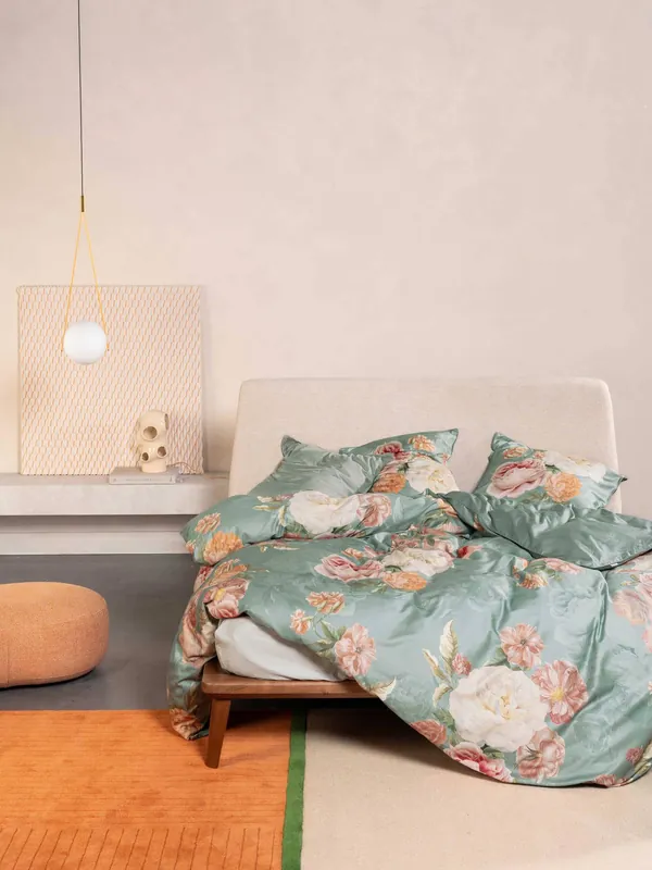 Premium Essenza katoen-satijnen gebloemd lits-jumeaux dekbedovertrek 260x200 cm - dusty teal