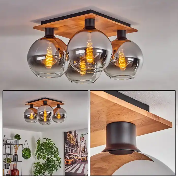 Koyoto Plafondlamp - Glas Natuurlijke kleuren, Zwart, 4-lichts Shop Nu