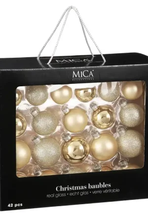 Mica Decorations Kerstballen glas champagne - 42 stuks (ø7 cm) Snelle Levering