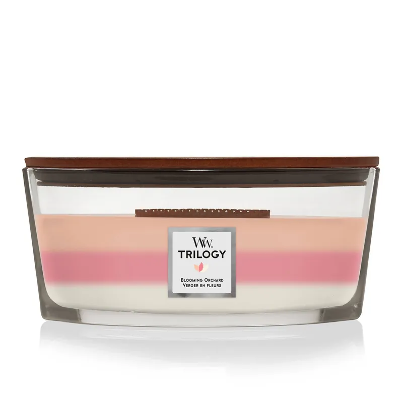 WoodWick geurkaars Trilogy Blooming Orchard Ellipse Gecertificeerd