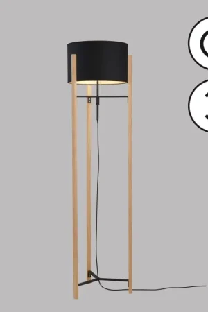 Tijdelijk Beschikbaar Fischer & Honsel SHINE-WOOD Staande lamp Natuurlijke kleuren, Zwart, 3-lichts