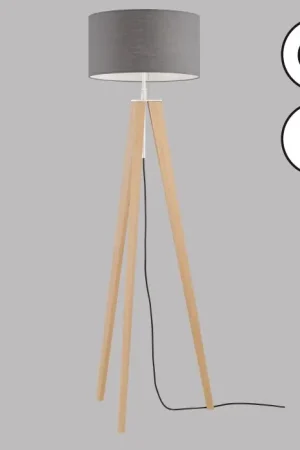 Fischer & Honsel SHINE-WOOD Staande lamp Bruin, Nikkel mat, 3-lichts Gecertificeerd