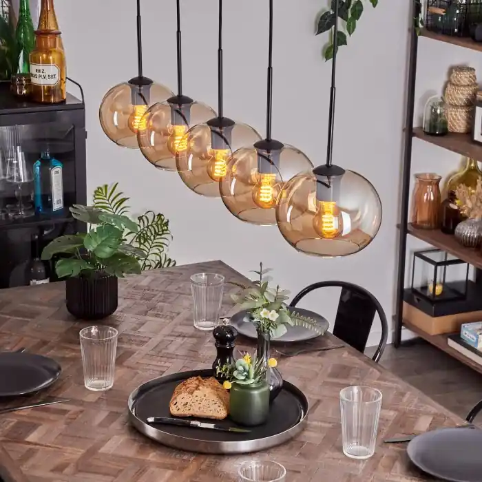 Apedo Hanger - Glas Amber, 5-lichts Nu Kopen