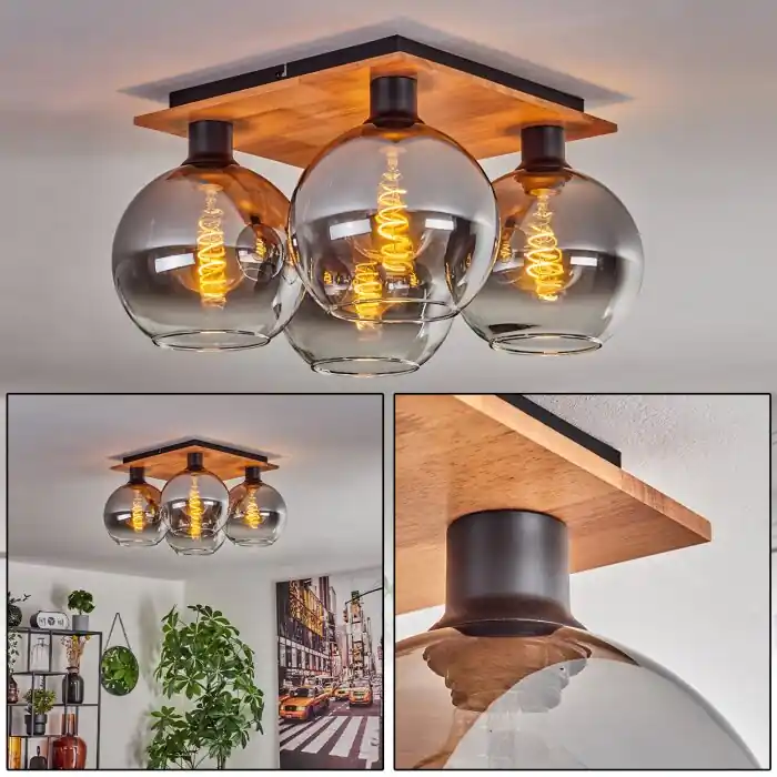 Koyoto Plafondlamp - Glas Natuurlijke kleuren, Zwart, 4-lichts Betaalbaar