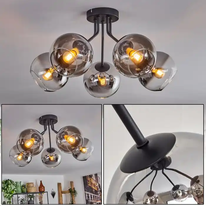 Lage Kosten Koyoto Plafondlamp - Glas Chroom, Duidelijk, Rookkleurig, 5-lichts