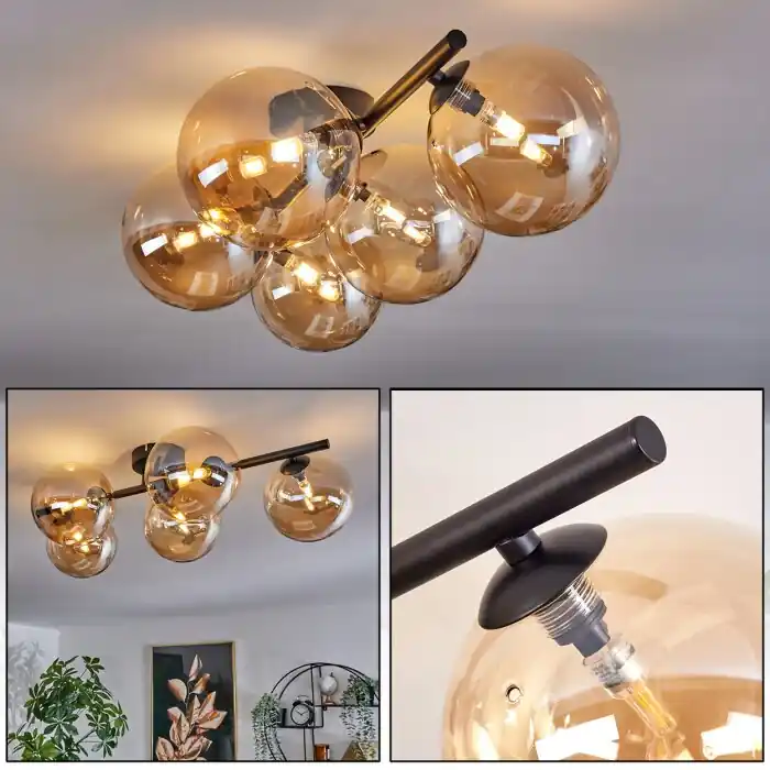 Snelle Levering Chehalis Plafondlamp Amber, 5-lichts
