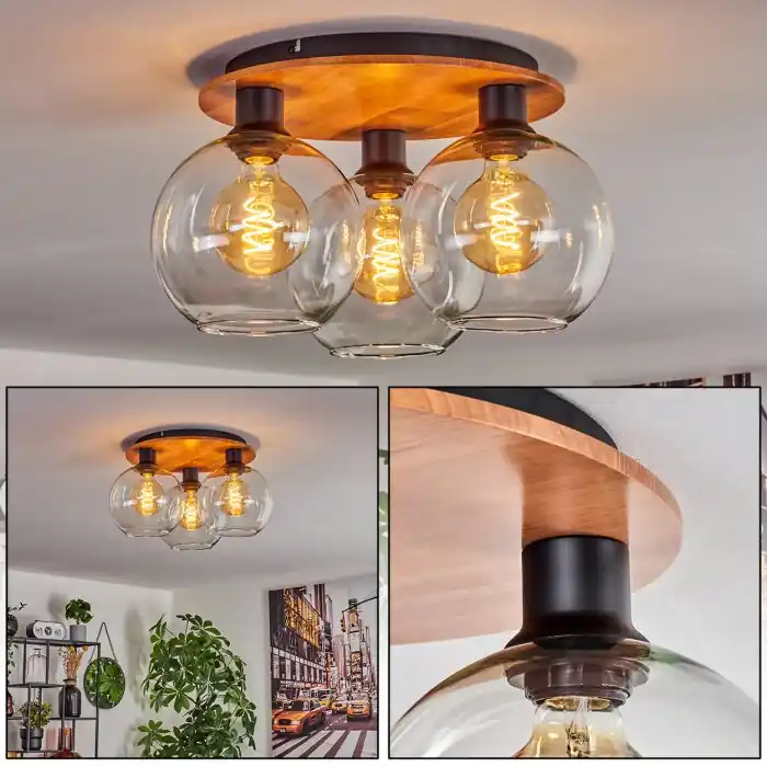 Beperkt Aanbod Koyoto Plafondlamp - Glas Natuurlijke kleuren, Zwart, 3-lichts
