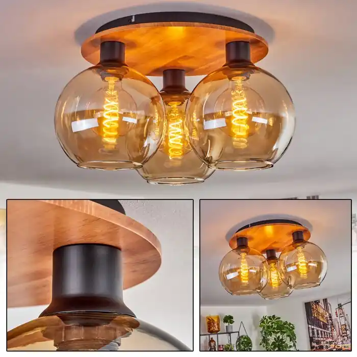 Bestseller Koyoto Plafondlamp - Glas Natuurlijke kleuren, Zwart, 3-lichts