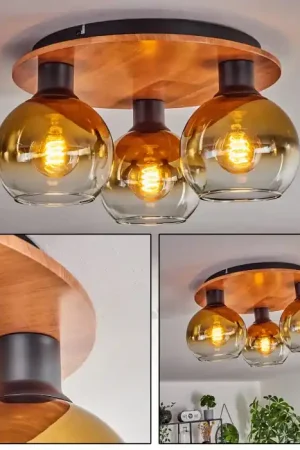 Aanbieding Koyoto Plafondlamp - Glas Natuurlijke kleuren, Zwart, 3-lichts
