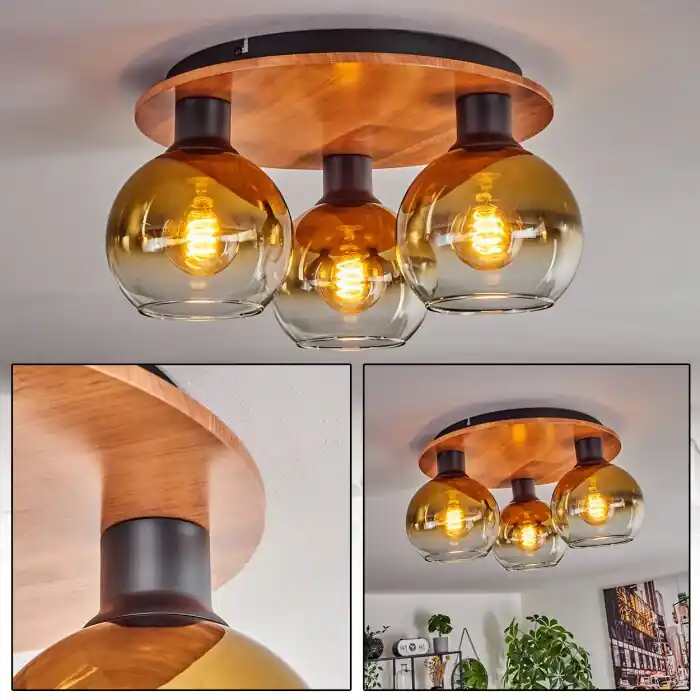 Aanbieding Koyoto Plafondlamp - Glas Natuurlijke kleuren, Zwart, 3-lichts
