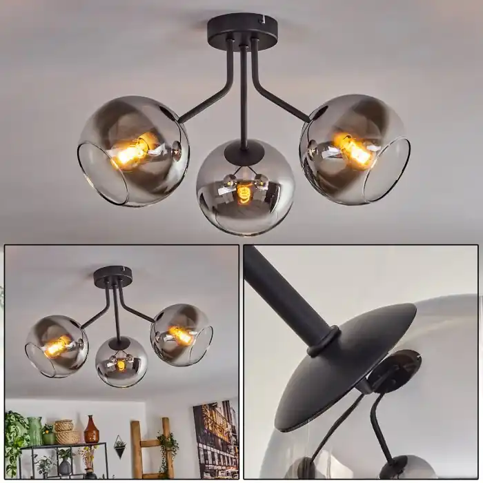 Koyoto Plafondlamp - Glas Chroom, Duidelijk, Rookkleurig, 3-lichts Hete Deal