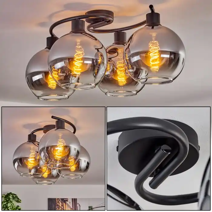 Koyoto Plafondlamp - Glas Chroom, Duidelijk, Rookkleurig, 4-lichts Finale Uitverkoop