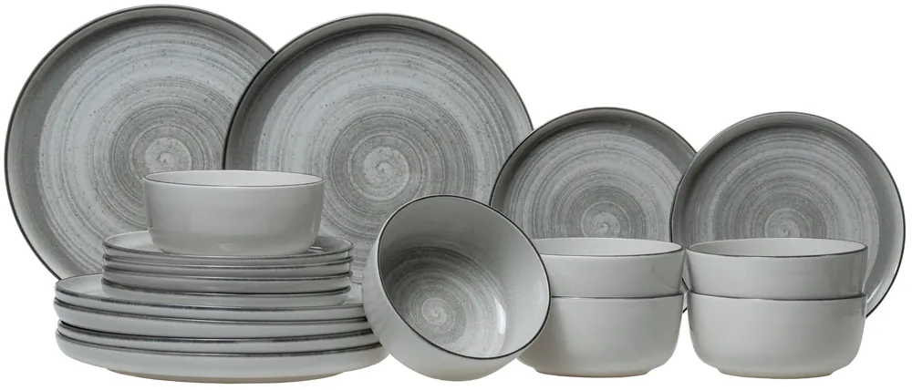 Gratis Retour Cosy & Trendy Serviesset Baltic Grey 18-delig / 6 personen - 6 dinerborden, 6 ontbijtborden en 6 kommen