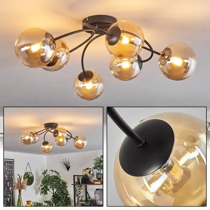Chehalis Plafondlamp - Glas Amber, 6-lichts Korting