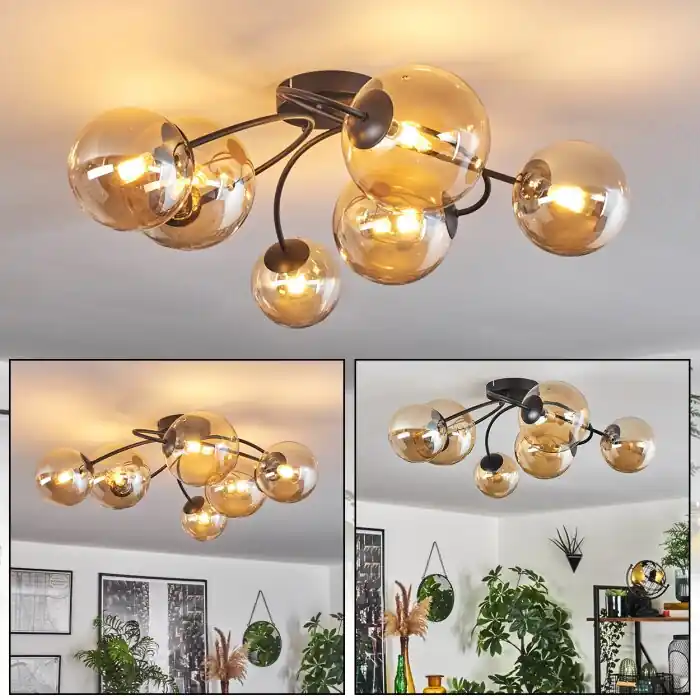 Chehalis Plafondlamp - Glas Amber, 6-lichts Gereduceerde Prijs