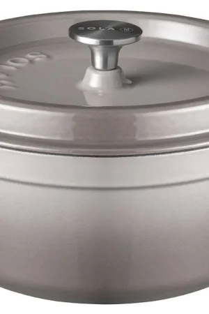 Sola Braadpan met deksel Gietijzer - Grijs - ø 24 cm / 3.2 Liter - geëmailleerde anti-aanbaklaag Laatste Versie