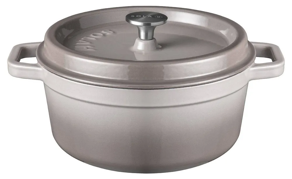 Sola Braadpan met deksel Gietijzer - Grijs - ø 24 cm / 3.2 Liter - geëmailleerde anti-aanbaklaag Laatste Versie