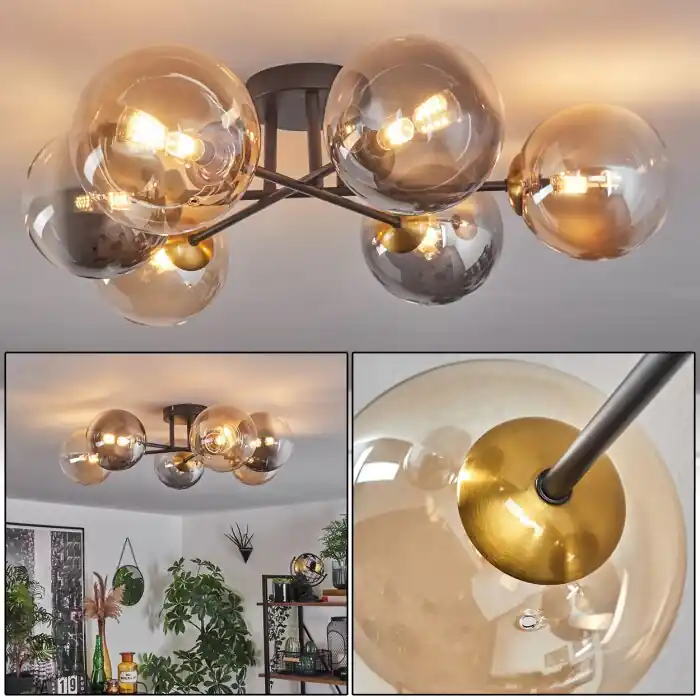 Beperkte Voorraad Chehalis Plafondlamp - Glas 15 cm Goud, Zwart, 6-lichts