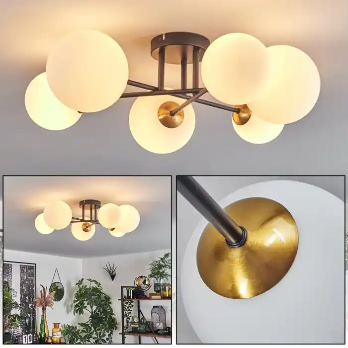 Chehalis Plafondlamp - Glas 12 cm, 15 cm Goud, Zwart, 6-lichts Finale Uitverkoop