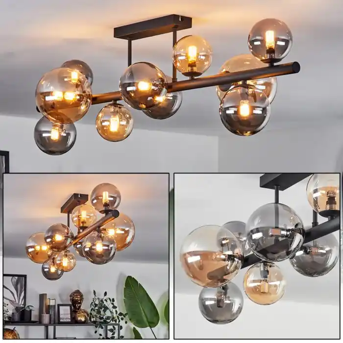 Populair Chehalis Plafondlamp - Glas 10 cm, 12 cm, 15 cm Amber, Rookkleurig, 10-lichts
