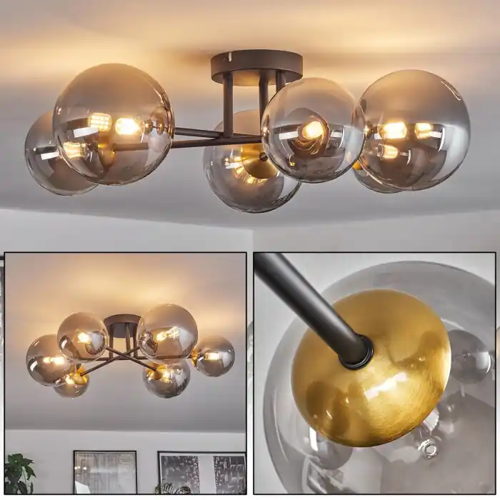 Meest Verkocht Chehalis Plafondlamp - Glas 12 cm, 15 cm Goud, Zwart, 6-lichts