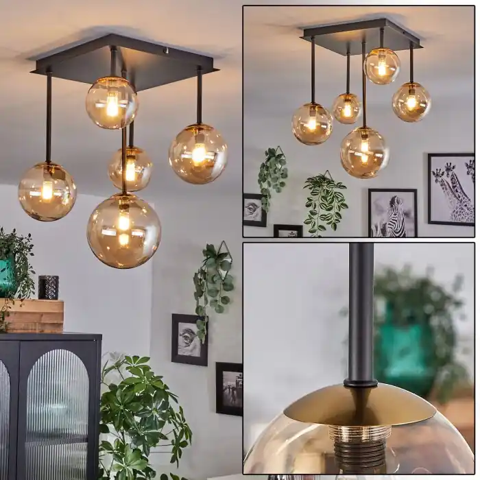 Laatste Versie Chehalis Plafondlamp - Glas 10 cm, 12 cm, 15 cm Goud, Zwart, 5-lichts
