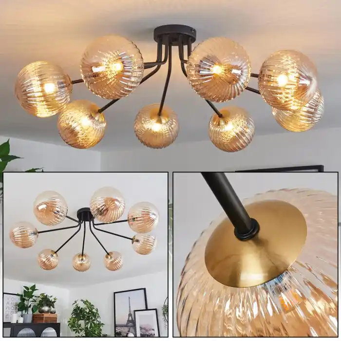 Chehalis Plafondlamp - Glas 15 cm Goud, Zwart, 8-lichts Bestel Nu