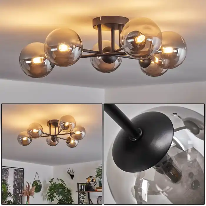 Aanbieding Chehalis Plafondlamp - Glas 12 cm Rookkleurig, 6-lichts