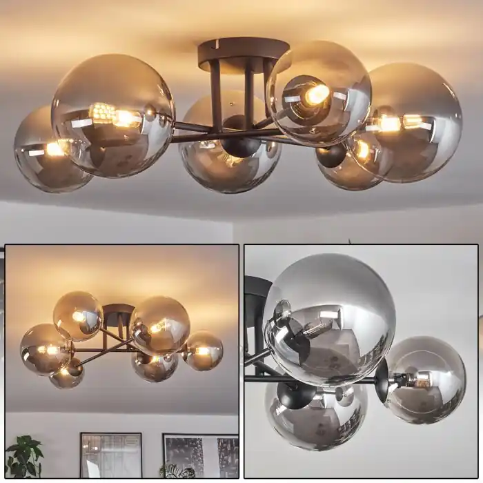 Chehalis Plafondlamp - Glas 12 cm, 15 cm Rookkleurig, 6-lichts Express Levering