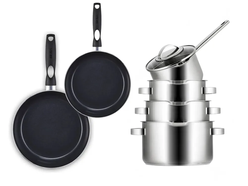 Beperkt Aanbod Sola Pannenset Pearl 6-Delig RVS - Downdraft geschikt - Kookpan ø 16, 18, 20 cm & Steelpan ø 16 cm + BEKA Koekenpan 24, 28 cm - geschikt voor alle warmtebronnen
