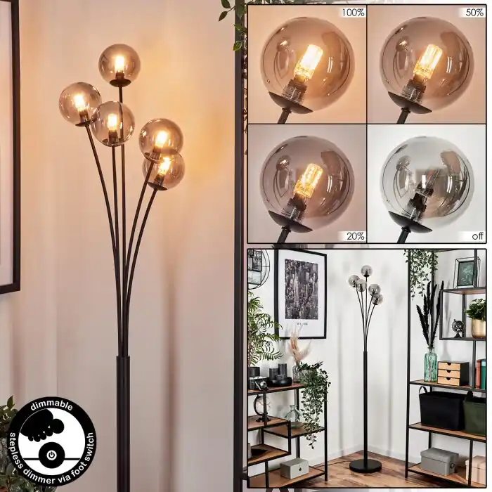 Bestseller Bernado Staande lamp - Glas 10 cm Rookkleurig, 5-lichts