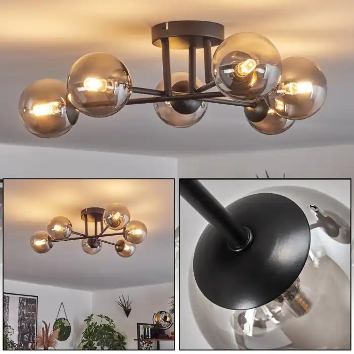 Betrouwbaar Chehalis Plafondlamp - Glas 10 cm Rookkleurig, 6-lichts