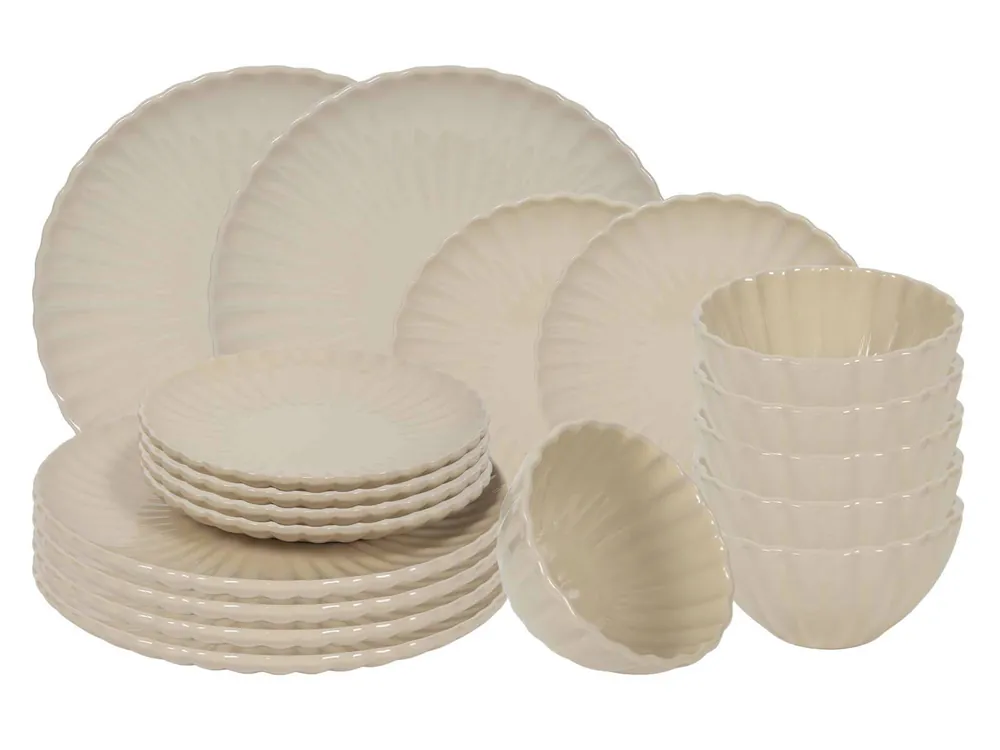 Koop Vandaag Cookinglife Serviesset Cardida Beige 18-delig / 6 personen - 6 dinerborden, 6 ontbijtborden en 6 kommen