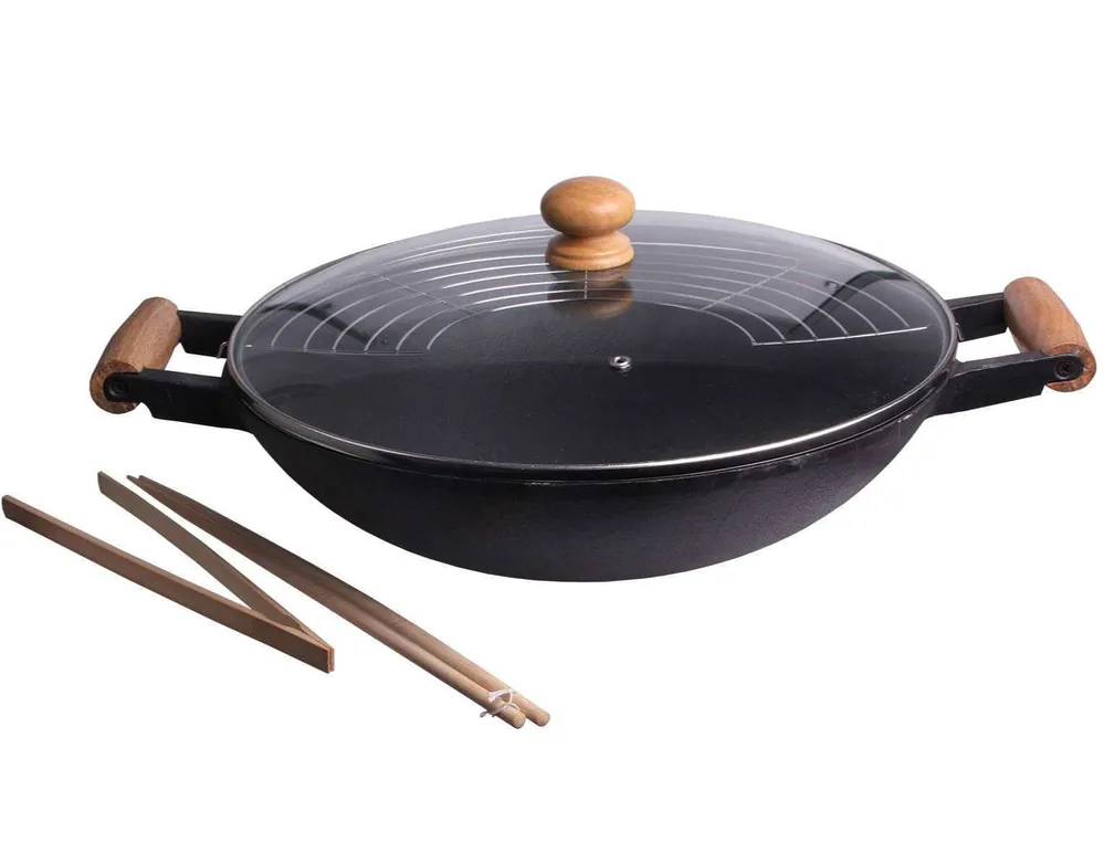 Cookinglife Wokpan met deksel & kookgerei ø 36 cm / 6.5 Liter - standaard anti-aanbaklaag Op = Op