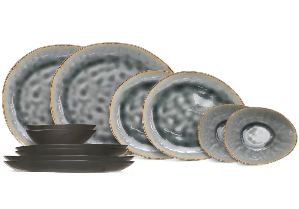 Speciale Aanbieding Cosy & Trendy Serviesset Organic Laguna Blue Grey 12-delig / 4 personen - dinerborden, 4 ontbijtborden en 4 schalen