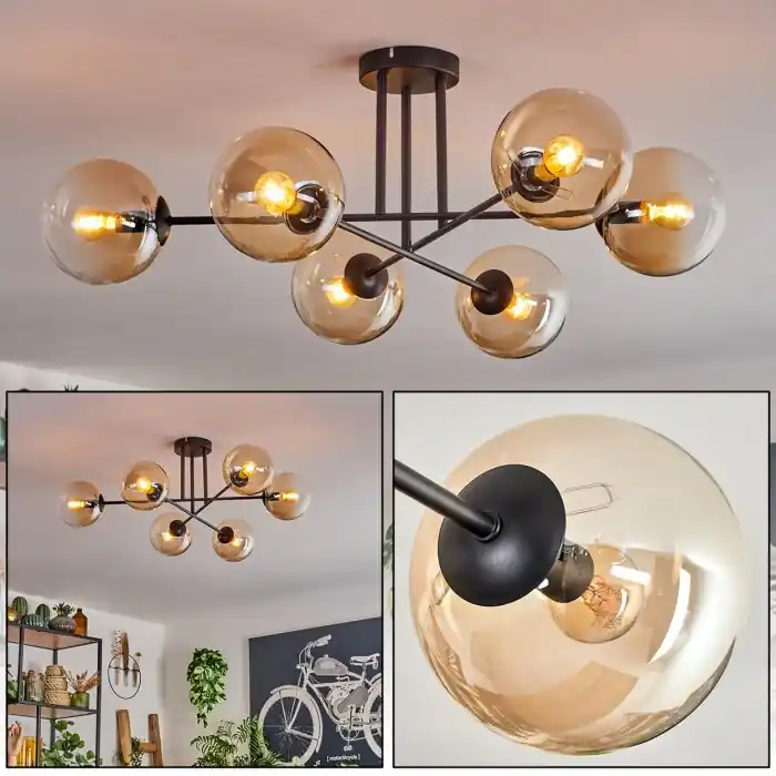 Weekendaanbieding Koyoto Plafondlamp - Glas 15 cm Amber, Duidelijk, 6-lichts