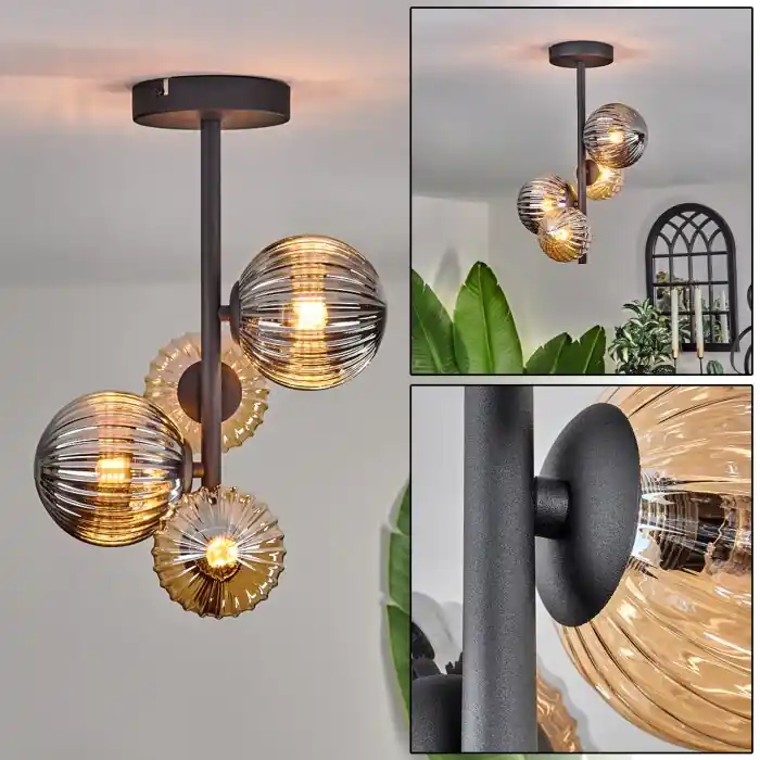 Chehalis Plafondlamp - Glas 10 cm, 12cm Amber, Rookkleurig, 4-lichts Koop Online