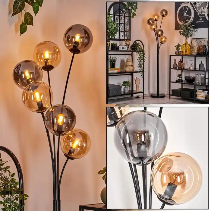Gastor Staande lamp - Glas 15 cm Amber, Rookkleurig, 6-lichts Rechtstreeks Van De Fabrikant