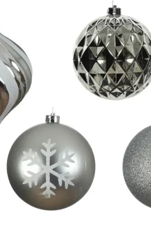 Decoris Kerstballen polystyreen zilver/kleur(en) shiny matt glitter mix - 6 stuks (ø15 cm) Bestseller