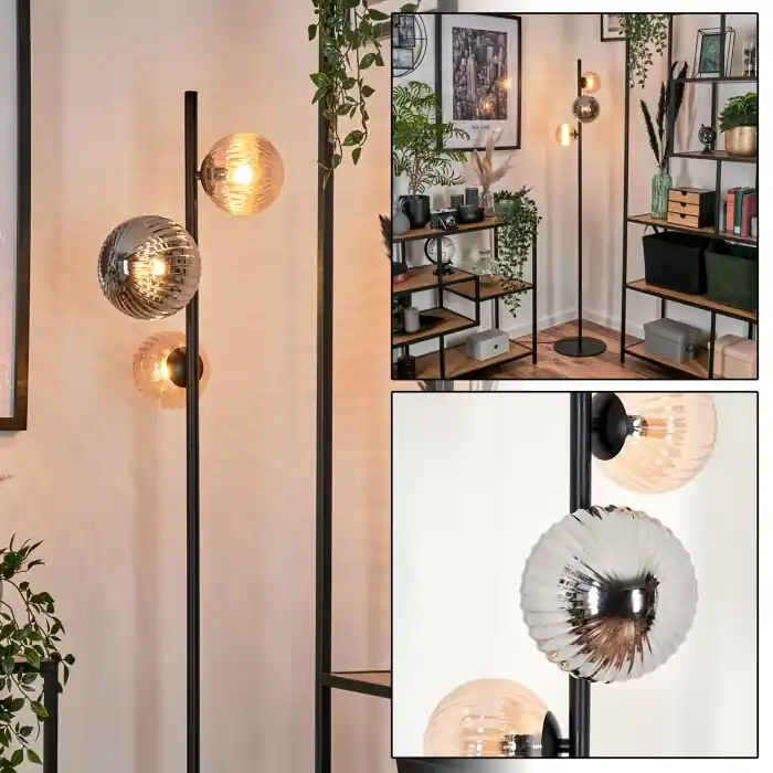 Seizoensaanbieding Remaisnil Staande lamp - Glas 12 cm, 15 cm Zwart, 3-lichts